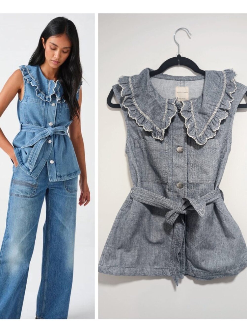 seventy + mochi | Phoebe Waistcoat In Indigo Linen Denim